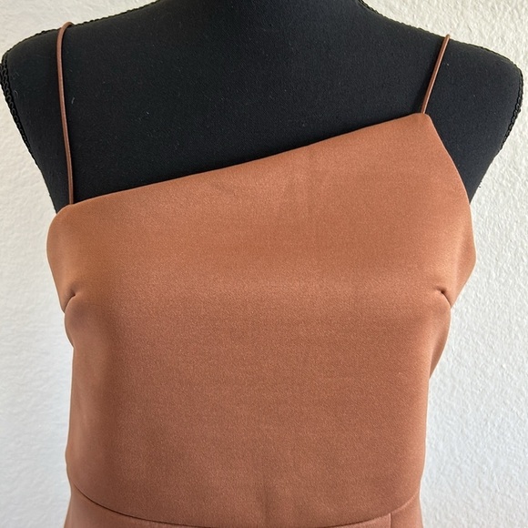 LYANER Asymmetrical Thin Strap Bodycon Split Hem Brown MIDI Dress Size L… - Picture 5 of 10